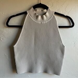 Babaton Ribbed Mock Neck Tank Beige Minimalist Capsule Top M Cropped